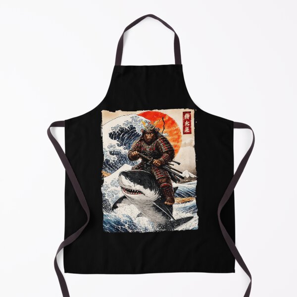 Item preview, Samurai Bigfoot Riding Shark Through Retro Japanese Ocean Waves designed and sold by titanlevi.
