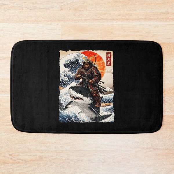 Item preview, Samurai Bigfoot Riding Shark Through Retro Japanese Ocean Waves designed and sold by titanlevi.