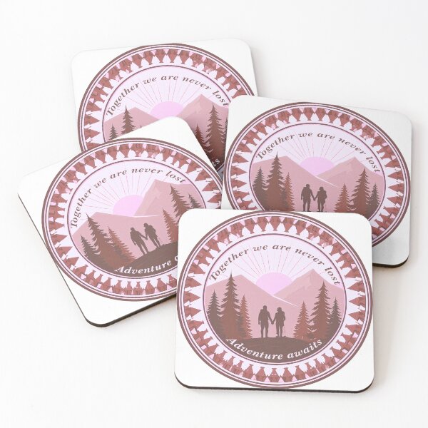 Item preview, Together we are never lost couple hiking badge rose pink romantic print designed and sold by icemanphotos.