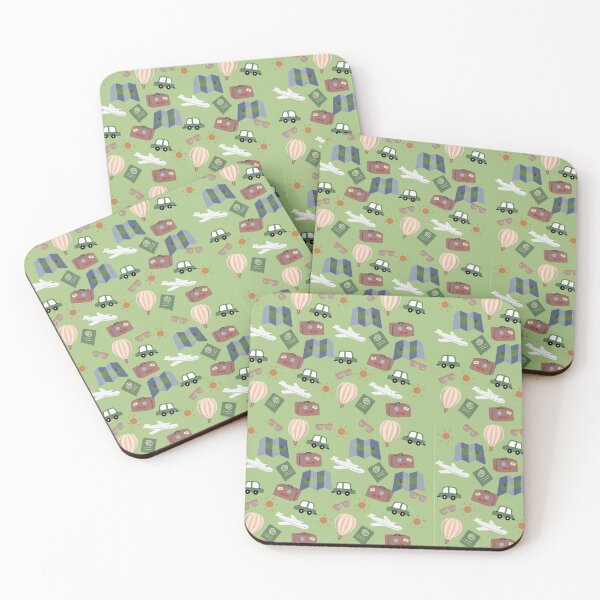 Item preview, Cute Travel Pattern — Suitcase, Map, Passport & Hot Air Balloon Green Adventure Print designed and sold by DonnaRaine.
