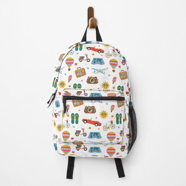 Item preview, Colorful Summer Travel Pattern — Retro Vacation Icons Camera, Scooter, Flip Flops & Hot Air Balloon designed and sold by DonnaRaine.