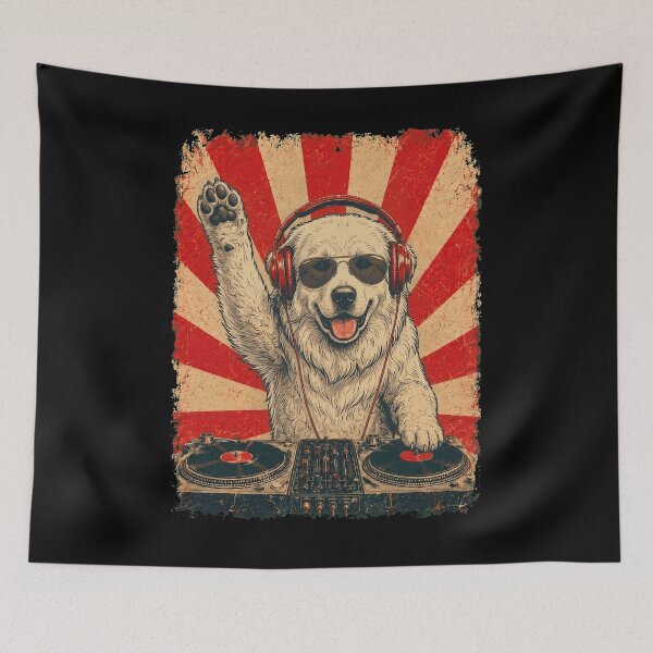 Item preview, Vintage DJ Great Pyrenees With Headphones Art Dog Owner designed and sold by DoodleTortle.