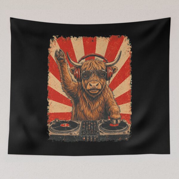 Item preview, Vintage DJ Highland Cow With Headphones Art Animal Lover designed and sold by DoodleTortle.
