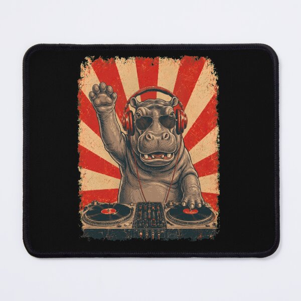 Item preview, Vintage DJ Hippo With Headphones Art Animal Lover designed and sold by DoodleTortle.