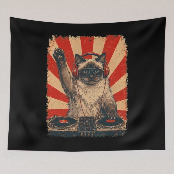 Item preview, Vintage DJ Himalayan With Headphones Art Cat Owner designed and sold by DoodleTortle.