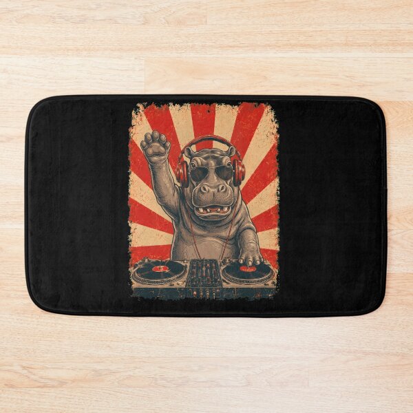 Item preview, Vintage DJ Hippo With Headphones Art Animal Lover designed and sold by DoodleTortle.