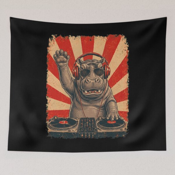 Item preview, Vintage DJ Hippo With Headphones Art Animal Lover designed and sold by DoodleTortle.
