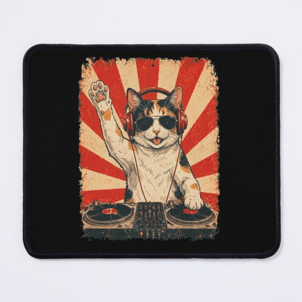 Item preview, Vintage DJ Japanese Bobtail With Headphones Art Cat Owner designed and sold by DoodleTortle.