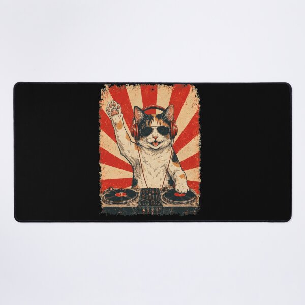 Item preview, Vintage DJ Japanese Bobtail With Headphones Art Cat Owner designed and sold by DoodleTortle.