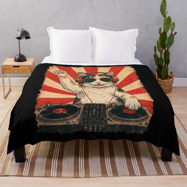 Item preview, Vintage DJ Japanese Bobtail With Headphones Art Cat Owner designed and sold by DoodleTortle.