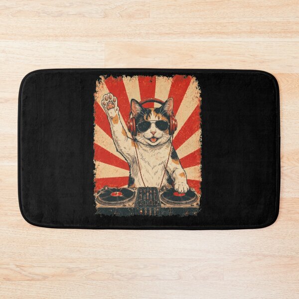 Item preview, Vintage DJ Japanese Bobtail With Headphones Art Cat Owner designed and sold by DoodleTortle.