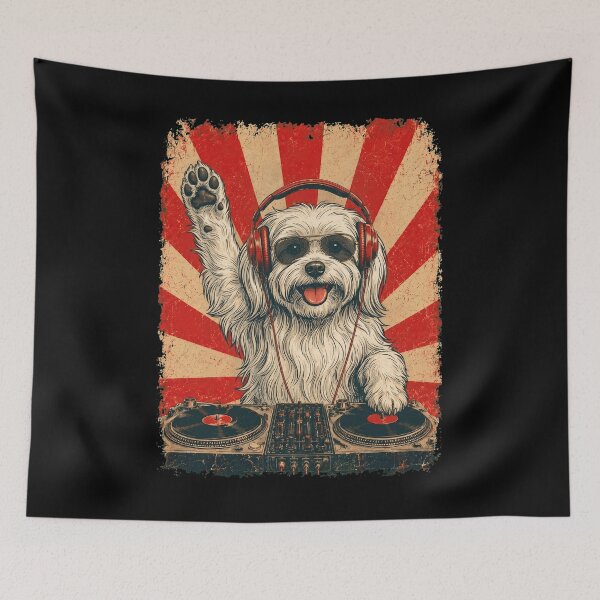 Item preview, Vintage DJ Maltese With Headphones Art Dog Owner designed and sold by DoodleTortle.