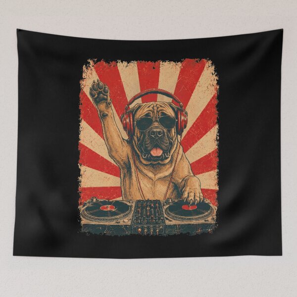 Item preview, Vintage DJ Mastiff With Headphones Art Dog Owner designed and sold by DoodleTortle.