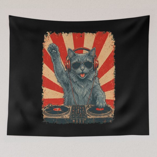 Item preview, Vintage DJ Nebelung With Headphones Art Cat Owner designed and sold by DoodleTortle.