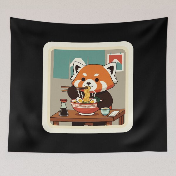 Item preview, Cute Red Panda Eating Ramen In Cozy Noodle Shop Scene designed and sold by JordynLadukeg65.