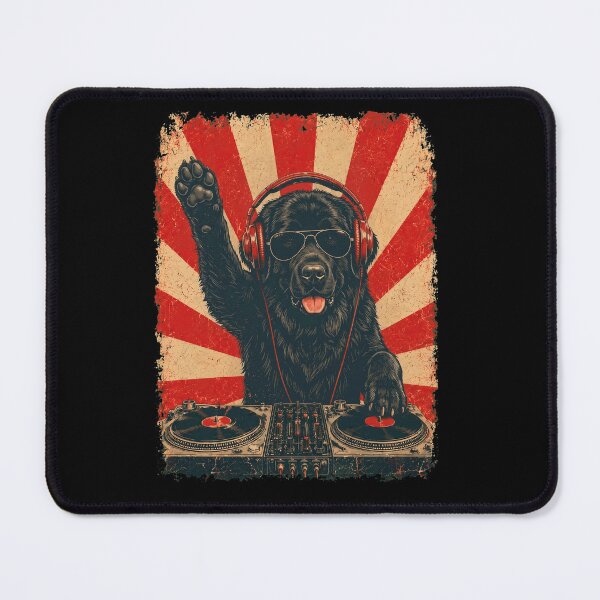 Item preview, Vintage DJ Newfoundland With Headphones Art Dog Owner designed and sold by DoodleTortle.
