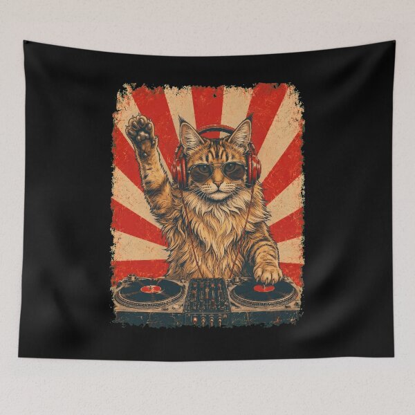 Item preview, Vintage DJ Norwegian Forest With Headphones Art Cat Owner designed and sold by DoodleTortle.