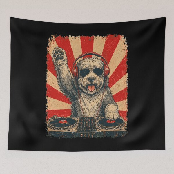 Item preview, Vintage DJ Old English Sheepdog With Headphones Art Dog Owner designed and sold by DoodleTortle.