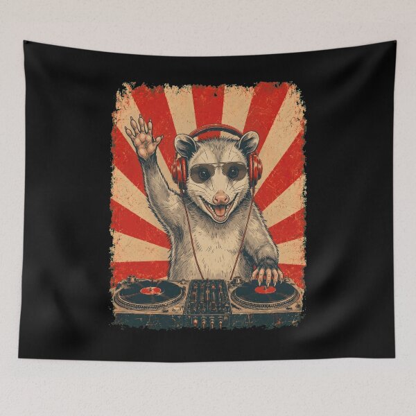 Item preview, Vintage DJ Opossum With Headphones Art Animal Lover designed and sold by DoodleTortle.
