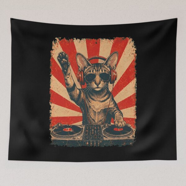 Item preview, Vintage DJ Oriental Shorthair With Headphones Art Cat Owner designed and sold by DoodleTortle.