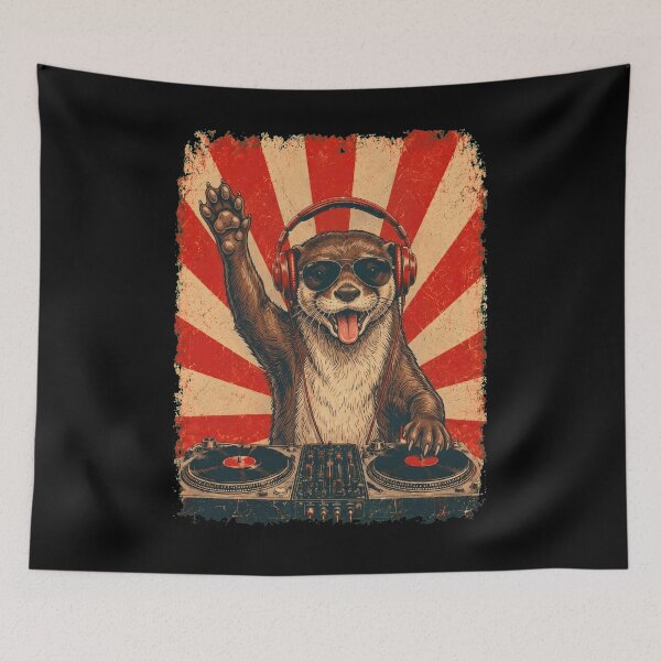 Item preview, Vintage DJ Otter With Headphones Art Animal Lover designed and sold by DoodleTortle.