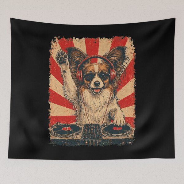 Item preview, Vintage DJ Papillon With Headphones Art Dog Owner designed and sold by DoodleTortle.
