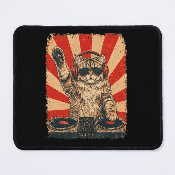 Item preview, Dueño de un gato persa DJ vintage con auriculares. designed and sold by DoodleTortle.