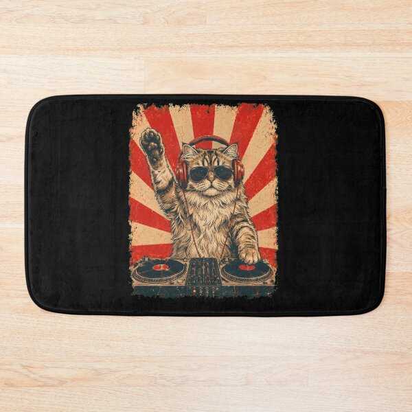 Item preview, Dueño de un gato persa DJ vintage con auriculares. designed and sold by DoodleTortle.