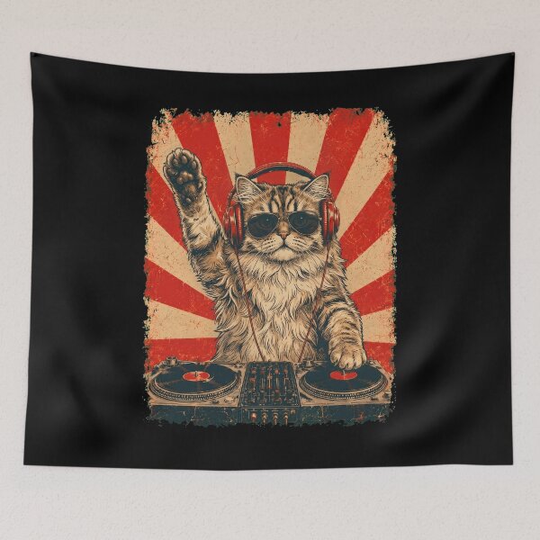 Item preview, Dueño de un gato persa DJ vintage con auriculares. designed and sold by DoodleTortle.