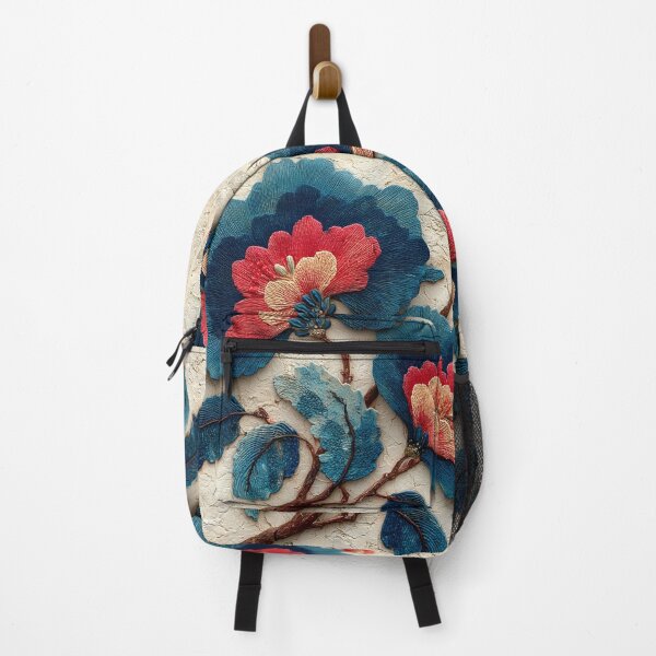 Item preview, Textured Blue and Red Floral Embroidery Art designed and sold by colorful-white.