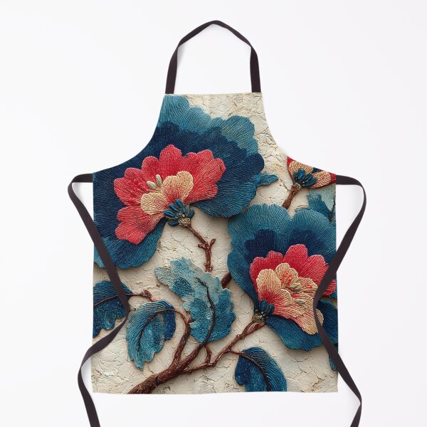 Item preview, Textured Blue and Red Floral Embroidery Art designed and sold by colorful-white.