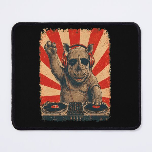 Item preview, Vintage DJ Rhino With Headphones Art Animal Lover designed and sold by DoodleTortle.