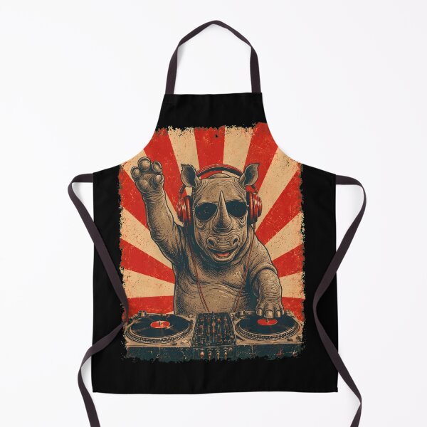 Item preview, Rinoceronte DJ vintage con auriculares, arte para amantes de los animales designed and sold by DoodleTortle.