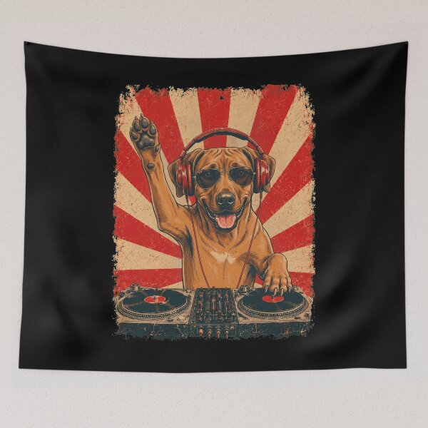 Item preview, Vintage DJ Rhodesian Ridgeback With Headphones Art Dog Owner designed and sold by DoodleTortle.