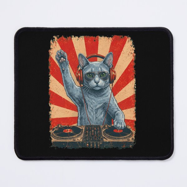 Item preview, Vintage DJ Russian Blue With Headphones Art Cat Owner designed and sold by DoodleTortle.