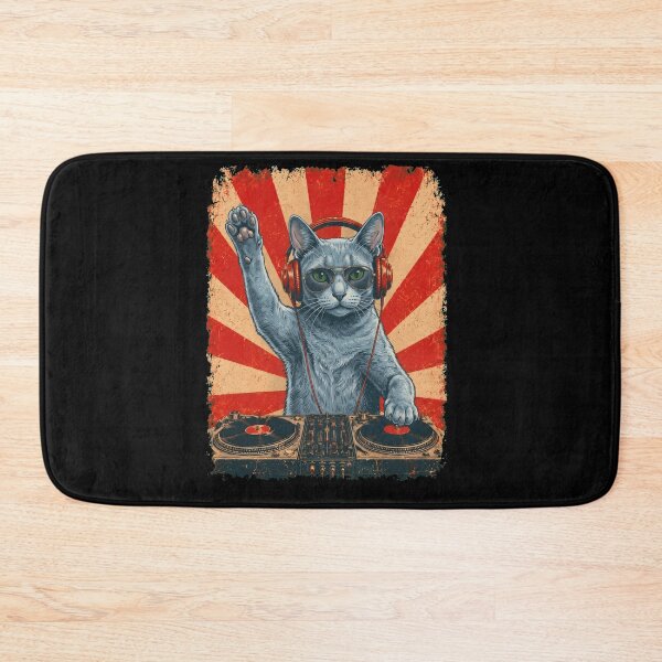 Item preview, Vintage DJ Russian Blue With Headphones Art Cat Owner designed and sold by DoodleTortle.