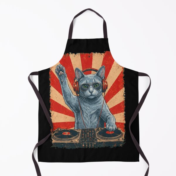 Item preview, Vintage DJ Russian Blue With Headphones Art Cat Owner designed and sold by DoodleTortle.