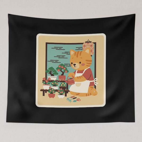 Item preview, Cute Orange Cat Gardening With Bonsai In Cozy Japanese Style designed and sold by JordynLadukeg65.