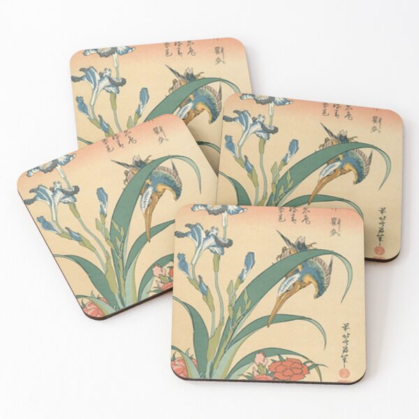 Item preview, Hokusai Kingfisher with Iris and Wild Pinks Vintage Ukiyo-e designed and sold by vekotpu.