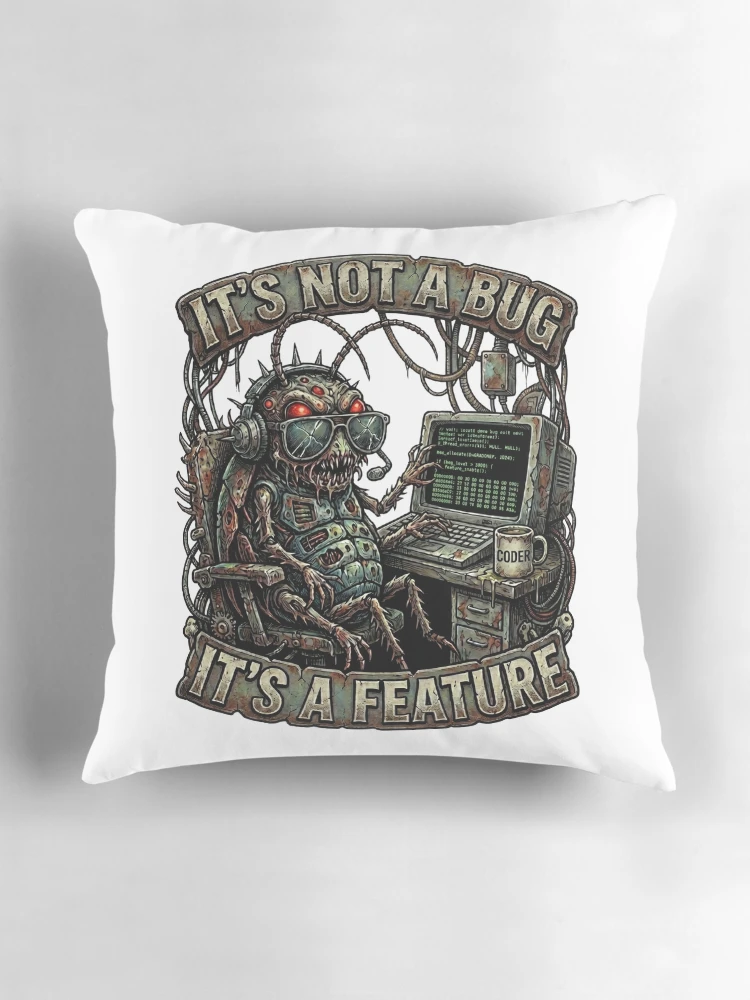 Thumbnail 3 of 4, Pillow, Funny Programmer Bug Computer Engineer, Coding Humor designed and sold by SignalStatic.