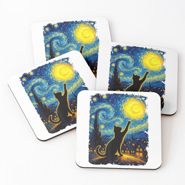 Item preview, Black-Cat-Starry-Night-Van-Gogh-Cat,-Cat-Mom,-Cat-Dad-T-Shirt designed and sold by SubStudio97.