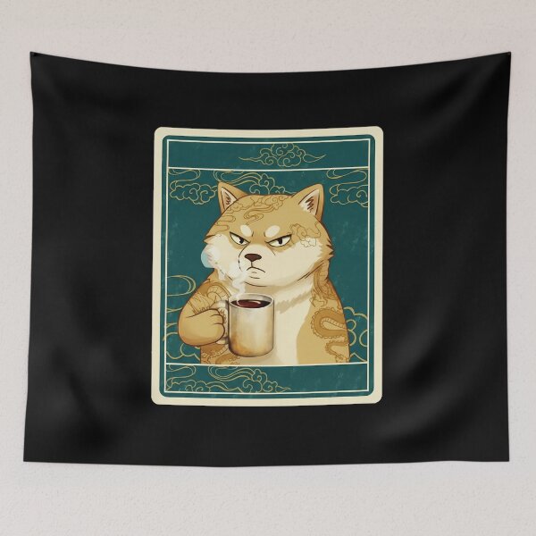 Item preview, Grumpy Shiba Inu Drinking Coffee In Retro Tattoo Style designed and sold by JordynLadukeg65.