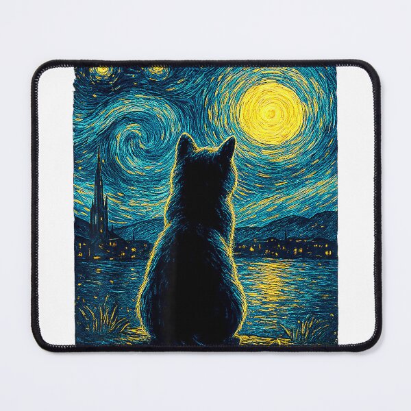 Item preview, Black-Cats-Lover-Starry-Night-Vincent-Van-Gogh-for-Cat-Dad-T-Shirt designed and sold by gidget-gadget.