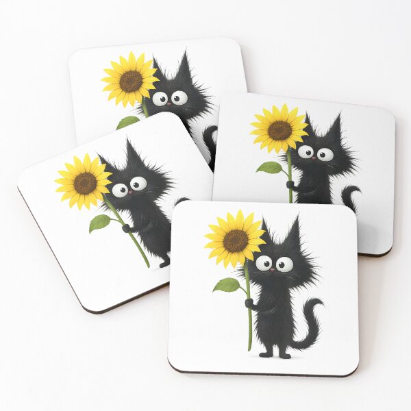 Item preview, Cute-Black-Cat-with-Sunflower-Adorable-Nature-Design-T-Shirt designed and sold by gidget-gadget.