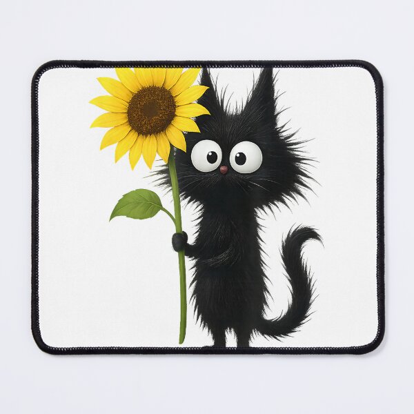 Item preview, Cute-Black-Cat-with-Sunflower-Adorable-Nature-Design-T-Shirt designed and sold by gidget-gadget.