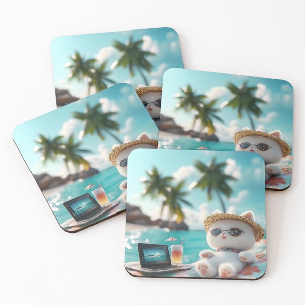 Item preview, Cute Digital Nomad Cat on Tropical Beach designed and sold by colorful-white.