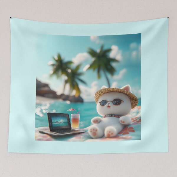 Item preview, Cute Digital Nomad Cat on Tropical Beach designed and sold by colorful-white.
