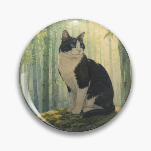 Item preview, Tuxedo Cat in Bamboo Grove - Vintage Japanese Art designed and sold by WabiSabiArts.