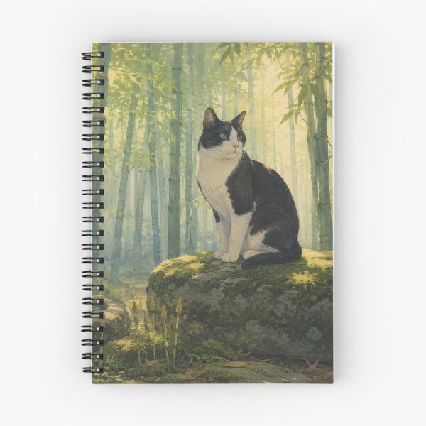 Item preview, Tuxedo Cat in Bamboo Grove - Vintage Japanese Art designed and sold by WabiSabiArts.