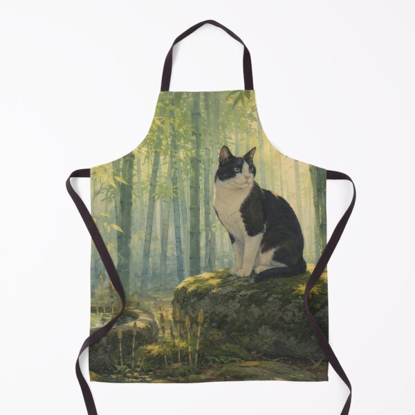 Item preview, Tuxedo Cat in Bamboo Grove - Vintage Japanese Art designed and sold by WabiSabiArts.